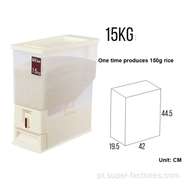 Barril de armazenamento de arroz de plástico de 15 kg para cozinha usando